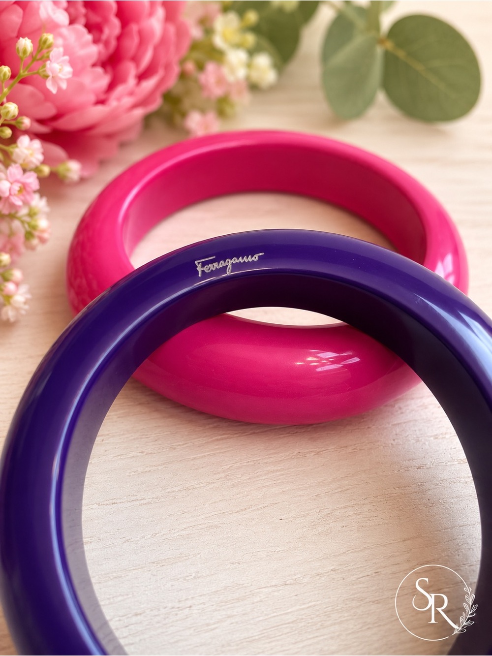 VTG Salvatore Ferragamo Pink and Purple Resin Bangle Bracelets